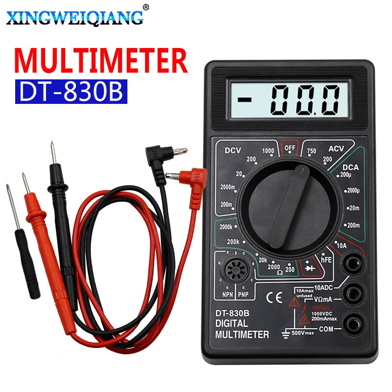 LCD Digital Multimeter AC DC DT-830B 750V 1000V 10A 20A Digital Mini Multimeter probe For Voltmeter Ammeter Ohm Tester Meter