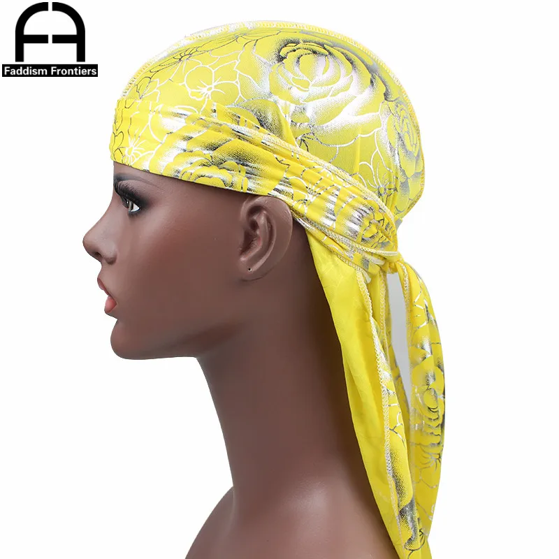 Benutzerdefinierte männer Druck Seidig Durags Turban Hut Bandanas Headwear Rose Gedruckt Männer Seide Durag Langen Riemen Wellen Haar Zubehör – Detail 12