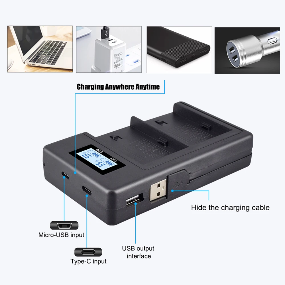 PALO NP-F970 F960 Li-ion Camera Battery + LCD Dual Charger for Sony NP F930 F970 F960 F990 F550 F570 QM91D CCD-RV100 TRU47E