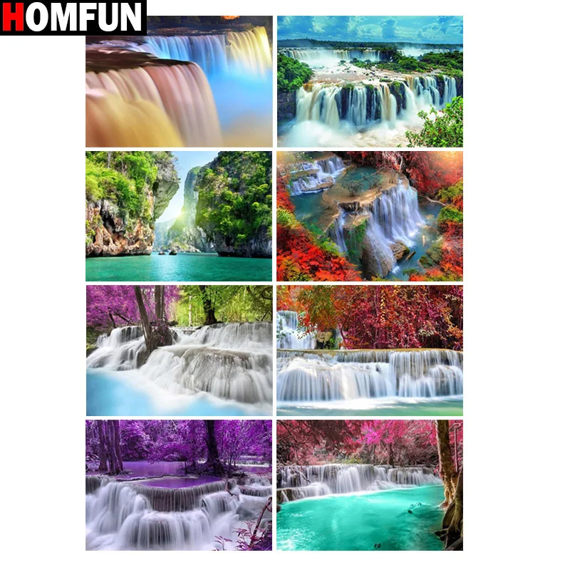 

HOMFUN 5D Diy Diamond Painting Cross Stitch "Waterfall scenery" Home Decor Full Rhinestones Inlay Diamond Embroidery