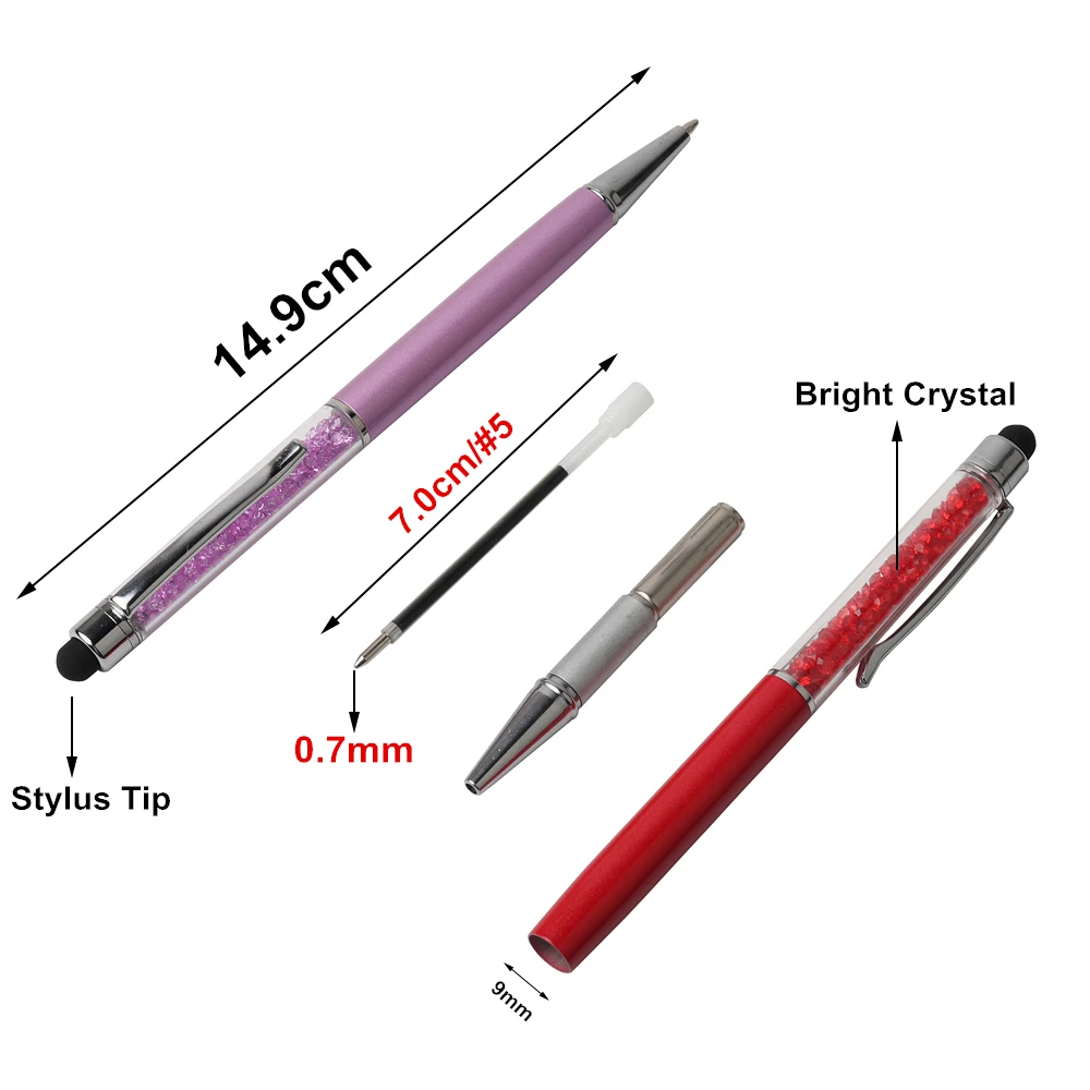 2Pcs/Set Crystal Ballpoint Pen Fashion Creative Stylus Touch Pen for Writing Stationery Office & School Pen Ballpen Black Blue