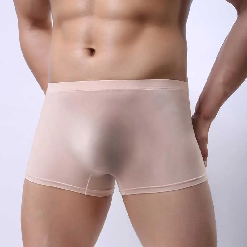 Mens Seamless Ice Silk Boxers Solid Sexy U Pouch Breathable Male Underwear Thin Cueca Calzoncillos Transparent Man Underpants