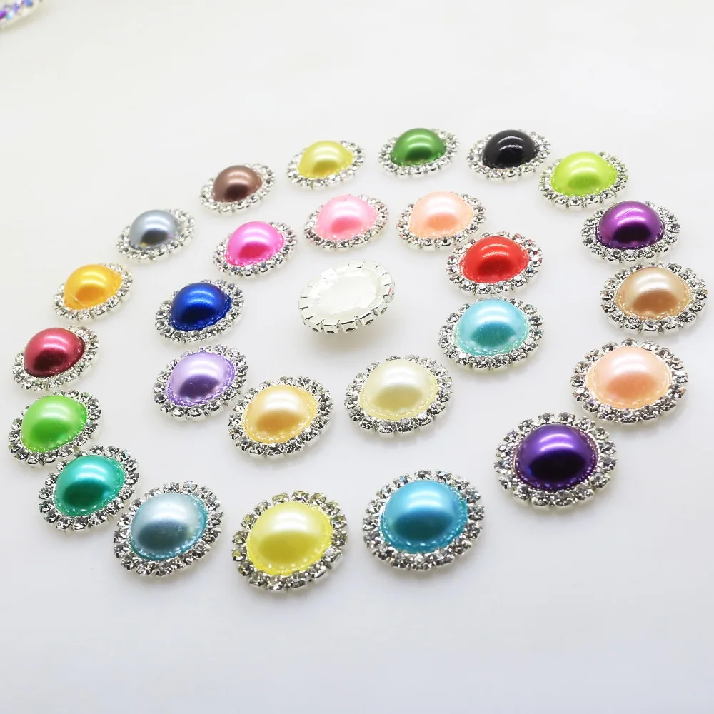 Metal Applique 10Pcs 20MM Pearl Rhinestone Buttons, DIY Wedding Scrapbook, Ornaments And Hair Center Decoration