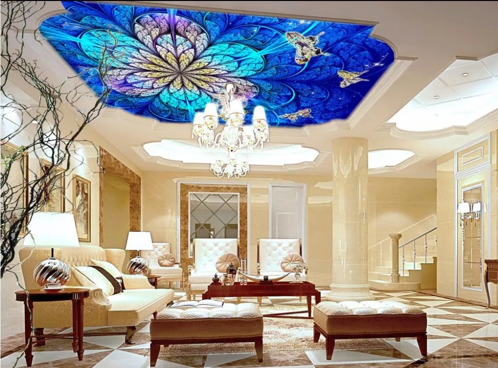 

Ceiling murals wallpaper Fantasy butterfly carved gold floral ornate classical European zenith ceiling Home Decoration