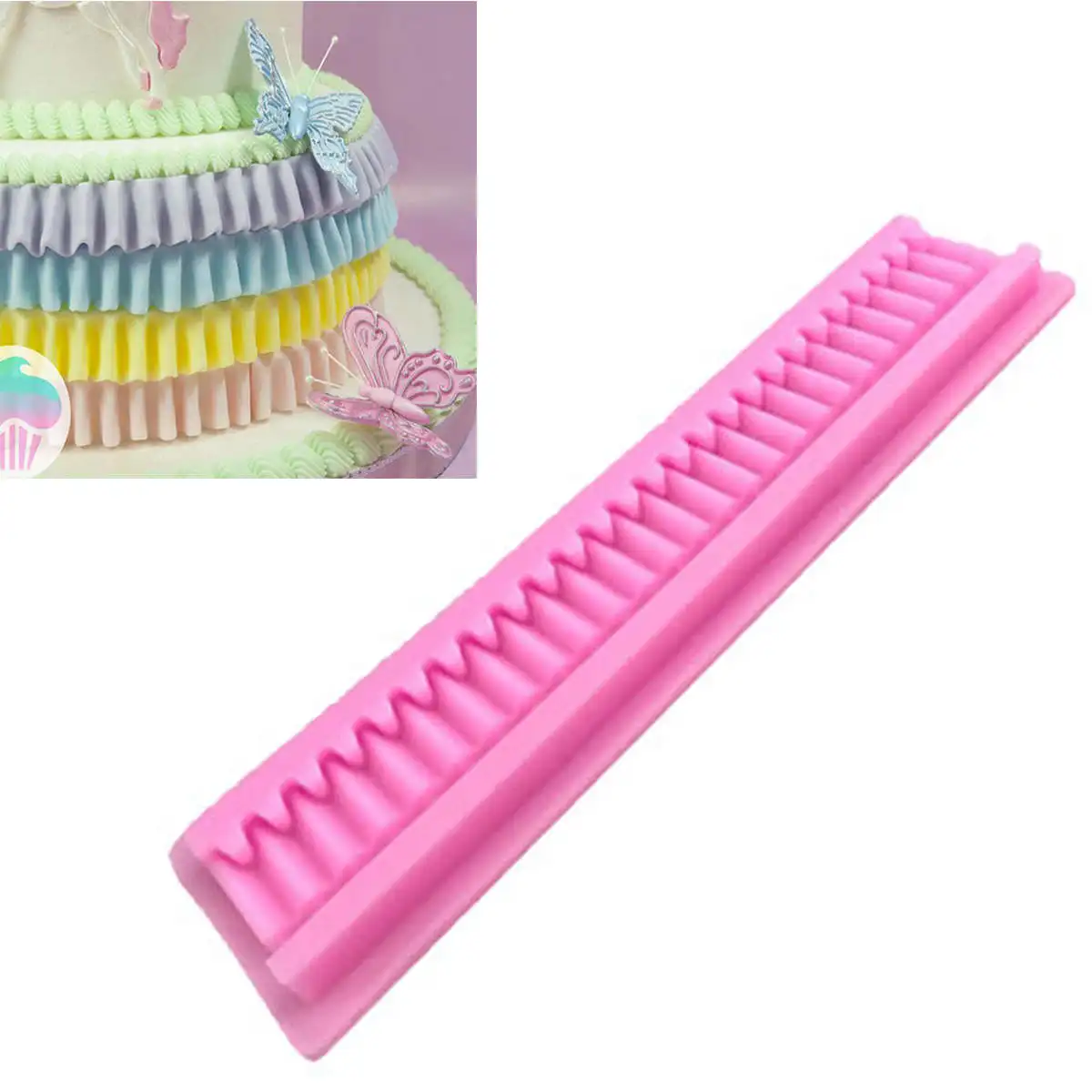 1pc Silicone Ruffle Border Swag Fondant Mould Cake Decor Bake Sugarcraft Icing Mold