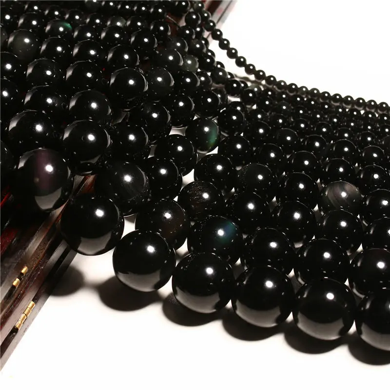 4-20mm Natural Round Black Obsidian Stone Beads For Jewelry Making Beads Bracelets For Women 15\'\' Needlework DIY Beads Trinket