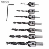 7pcs/set HSS 5 Flute Countersink Drill Bit Set 3mm-10mm High Speed Steel Reamer Woodworking Power Tools Chamfer Top Quality