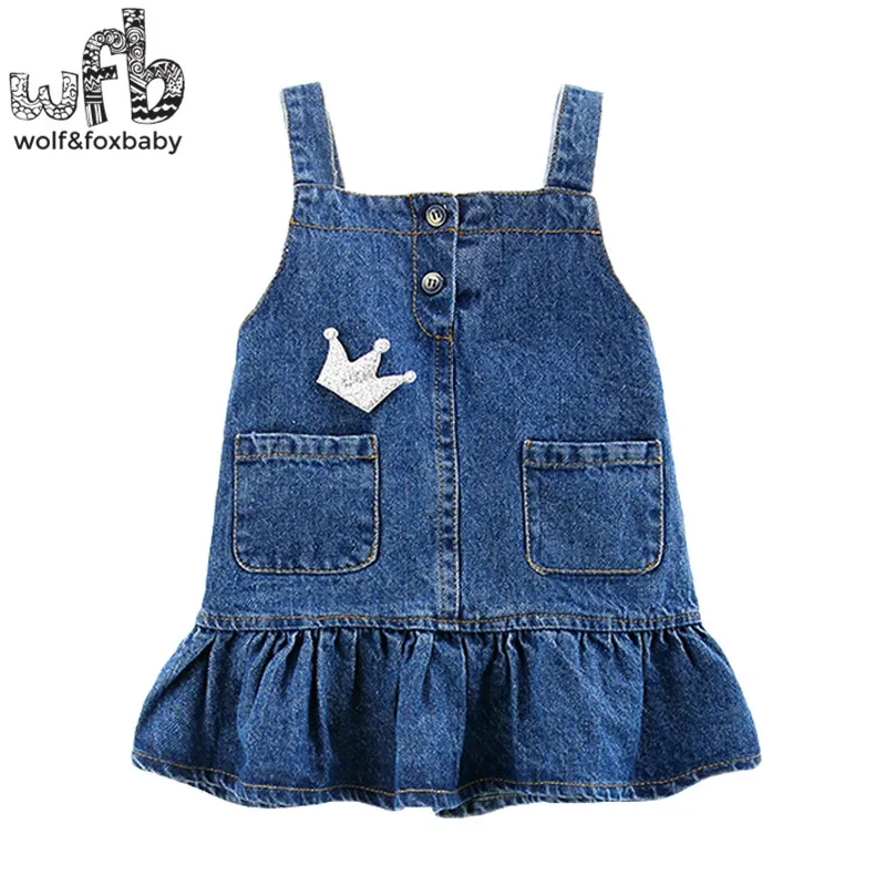 Retail 2-8 years cowboy girl dress children summer Embroidery crown