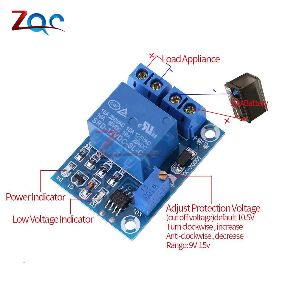 DC 12V Mô Đun Điều Khiển Sạc Mô Đun Undervoltage Quản Lý Bộ Điều Khiển cắt Tải Công Tắc Bảo Vệ Mô Đun