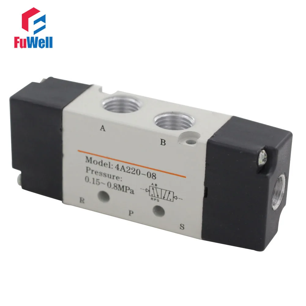 4A220-08 Pneumatic Solenoid Valve 5 Ports 2 Position Aluminum Alloy PT1/8 Air Valve