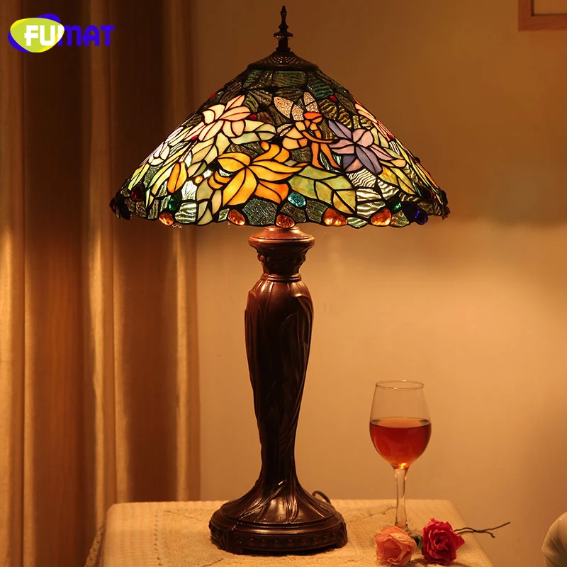 

FUMAT Stained Glass Table Lamp European Style Flower Fairy Glass Shade Lamp Living Room Bedside Lamp Home Decor Light Fixtures