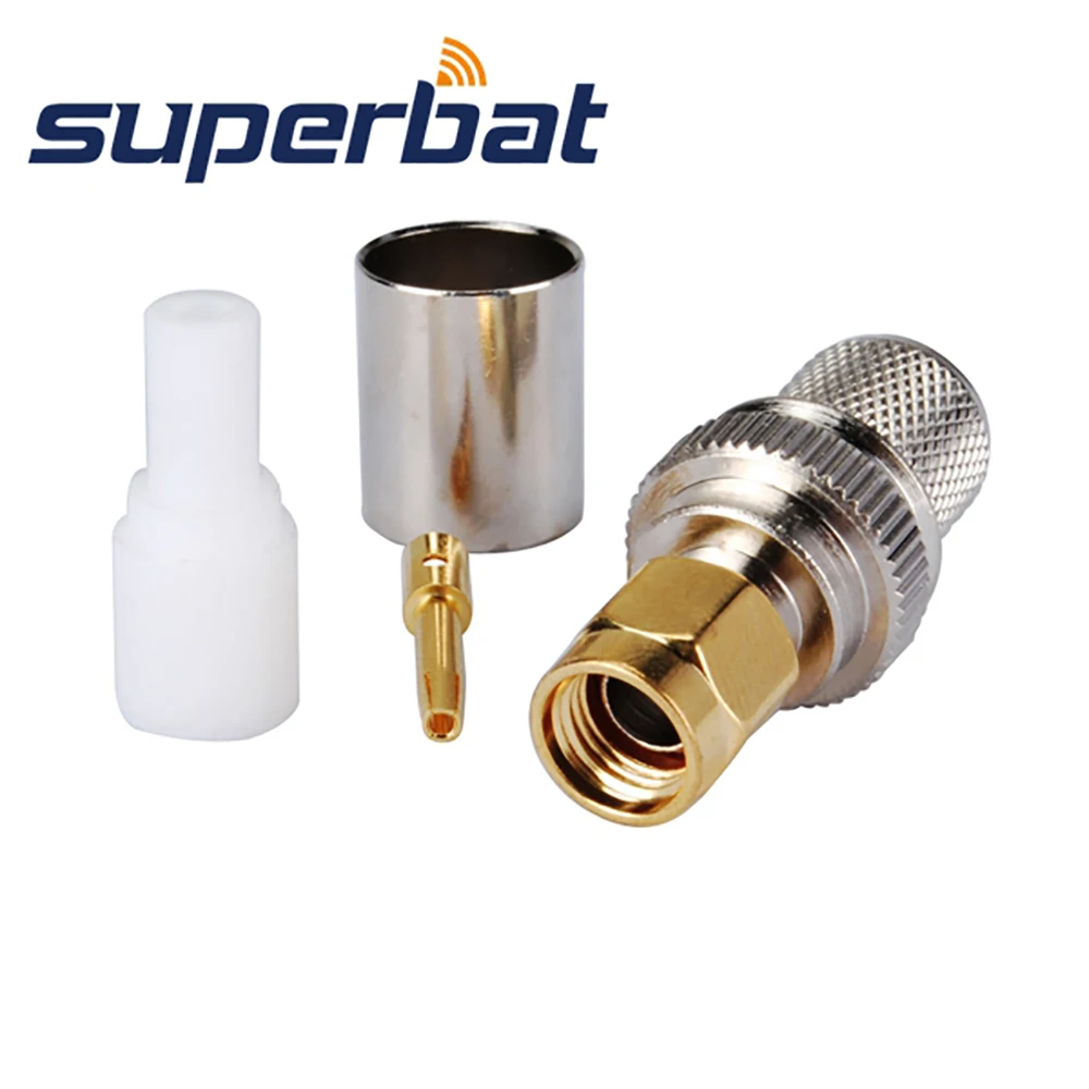 Superbat 10pcs RP-SMA Straight Crimp Male (Female Pin) Connector for Cable LMR400 RG8 RG213