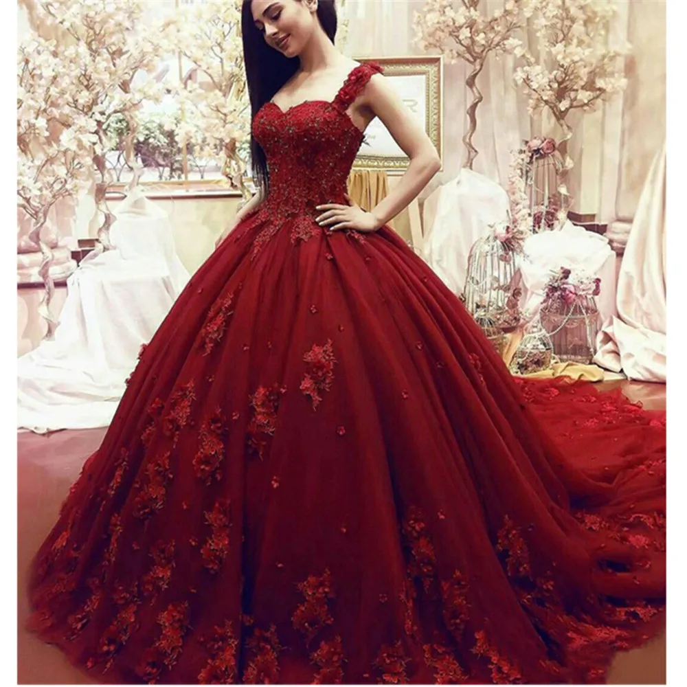 

Luxury Wedding Dresses Sweetheart Lace Applique Vestido De Noiva Flowers Bridal Dresses Court Train Wedding Gowns customized