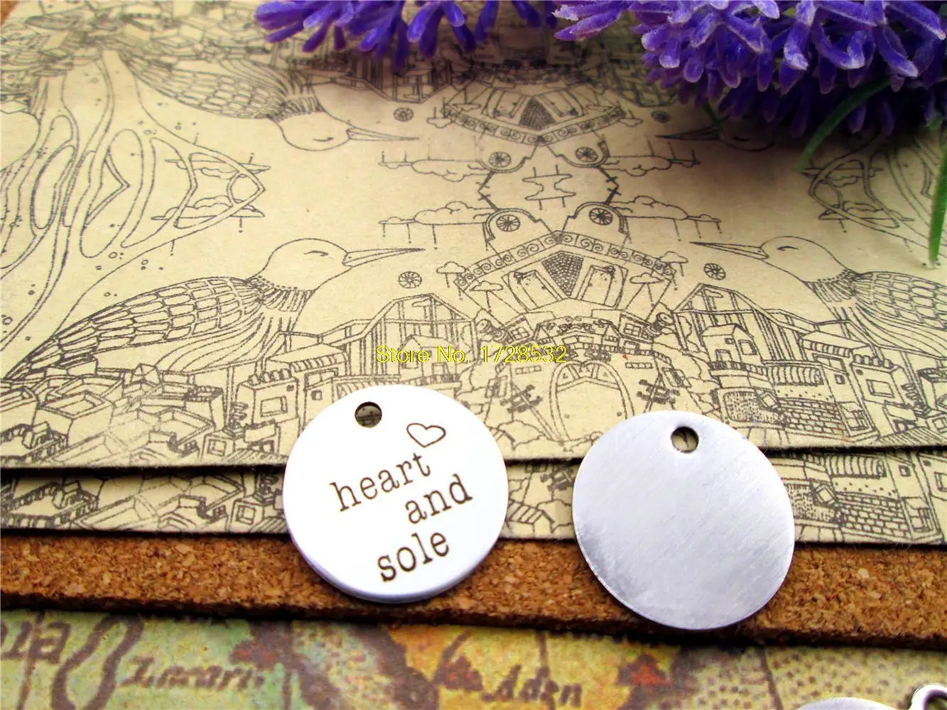 

20pcs--20mm stainless steel circle round " heart and sole " version 2 one side DIY Charms Pendants