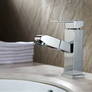 Modern Chrome FinisDeck Mounted Brass Bathroom Sink Faucet with Pull Out Hot Cold Sprayer Water Mixer Tap