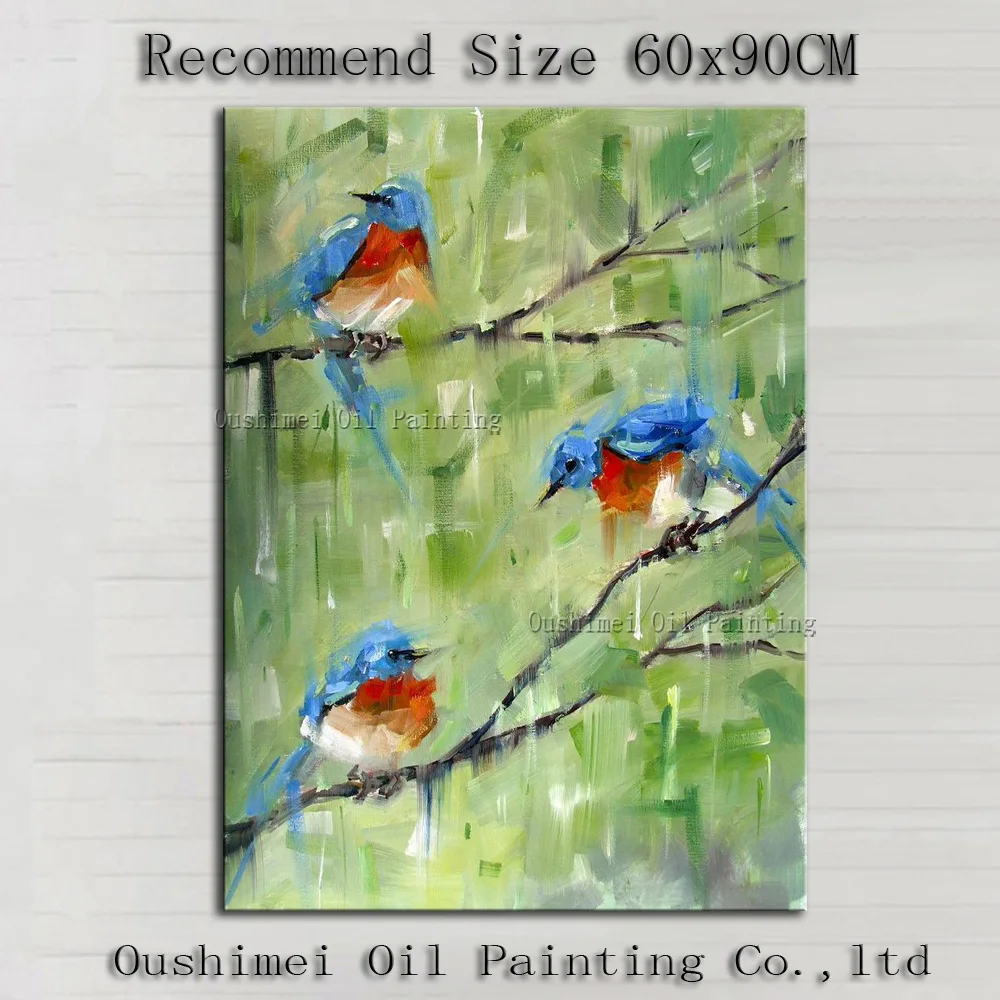 

Free Shipping Good Quality Impression Blue Birds Oil Painting On Canvas Handmade Beautiful Knife Painting Bird Oil Painting