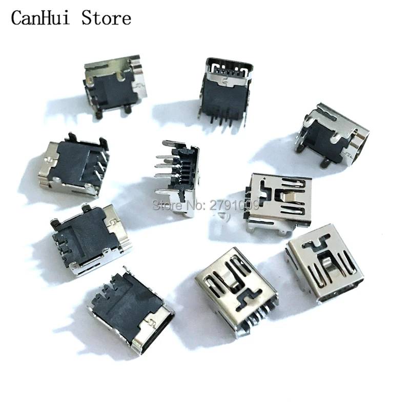 10Pcs Mini usb Connector 90 Degrees 4P Micro USB 5pin B Type Female Connector For Mobile Phone Micro USB Jack Connector 5 pin