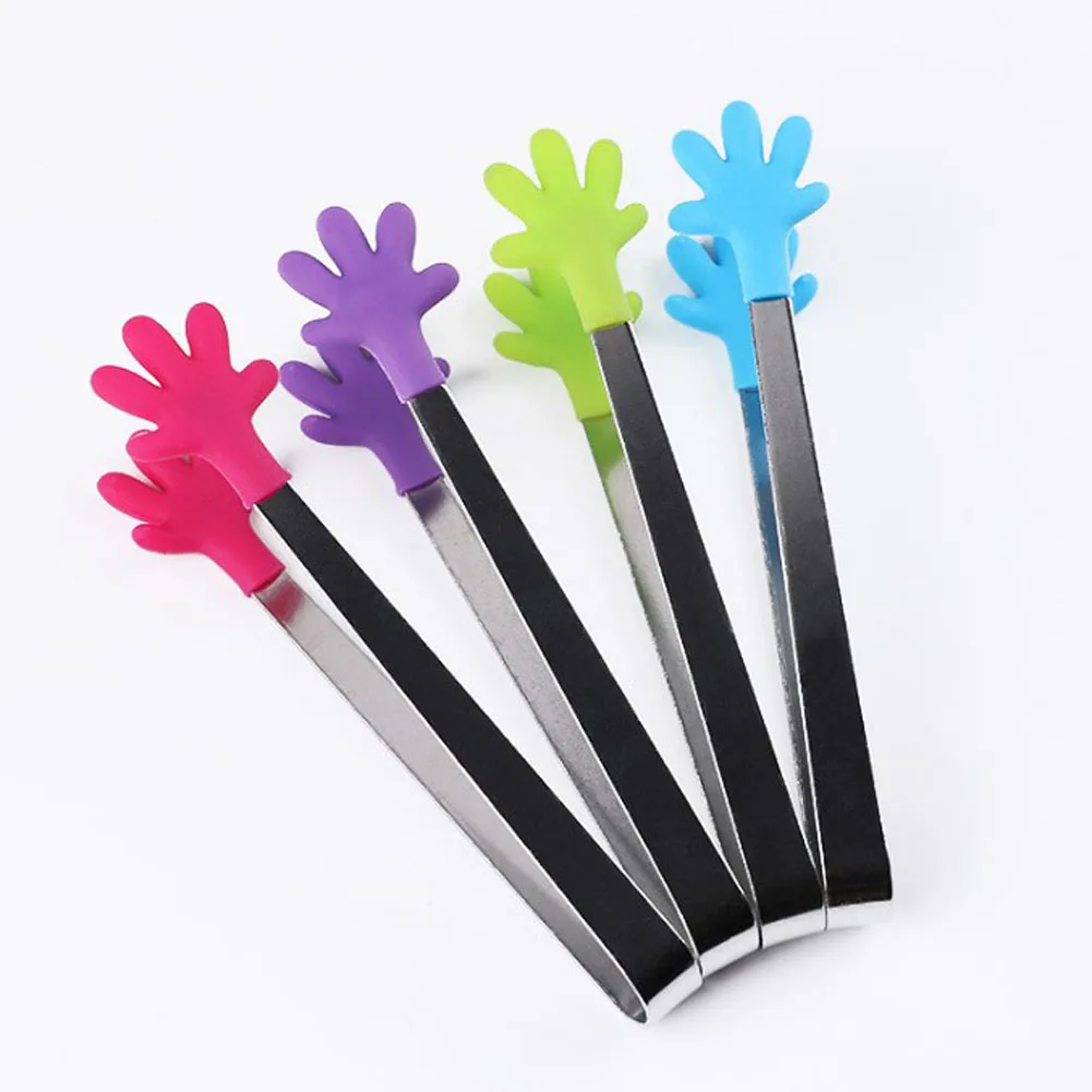 Pinza per pinze per alimenti in acciaio inossidabile Mini stile casuale a colori, Design a mano in Silicone, Clip per zucchero in cristallo, Clip per torta 12.3*3.5cm