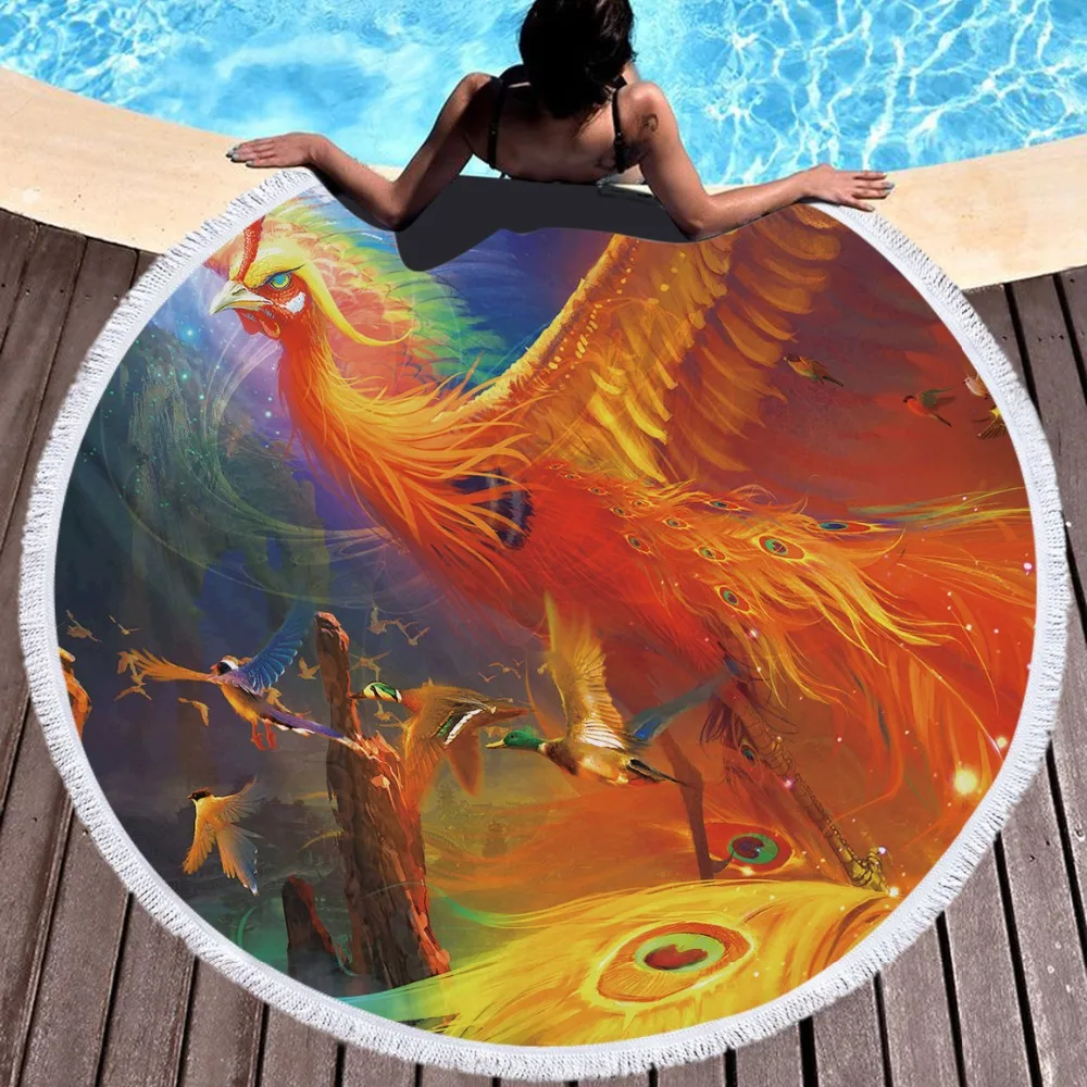 

mylb Round Beach Towel with Tassels 150cm Wall Tapestry Soft Microfiber Thick Terry Towel Yoga Mat Sport Tow