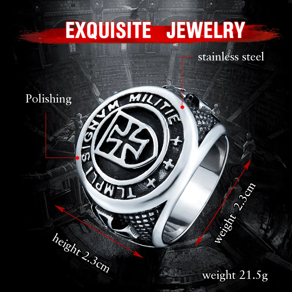 New Arrival cross Knights Templars ring men stainless steel unique exquisite vintage ring jewelry