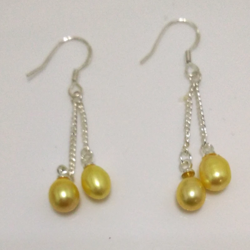 

7-8mm Double Yellow Natural Drop Pearl Earring with Sterling Silver Hook
