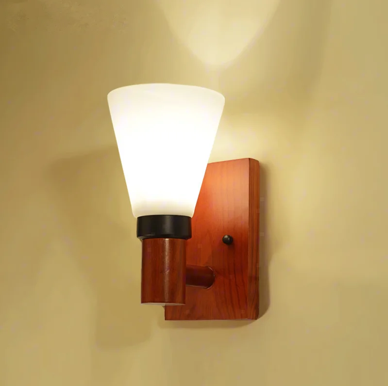 

Chineses style retro red wood art wall lamps white frosted glass E27 LED lamp for bedroom&porch&stairs&pavilion&studio HXBD006