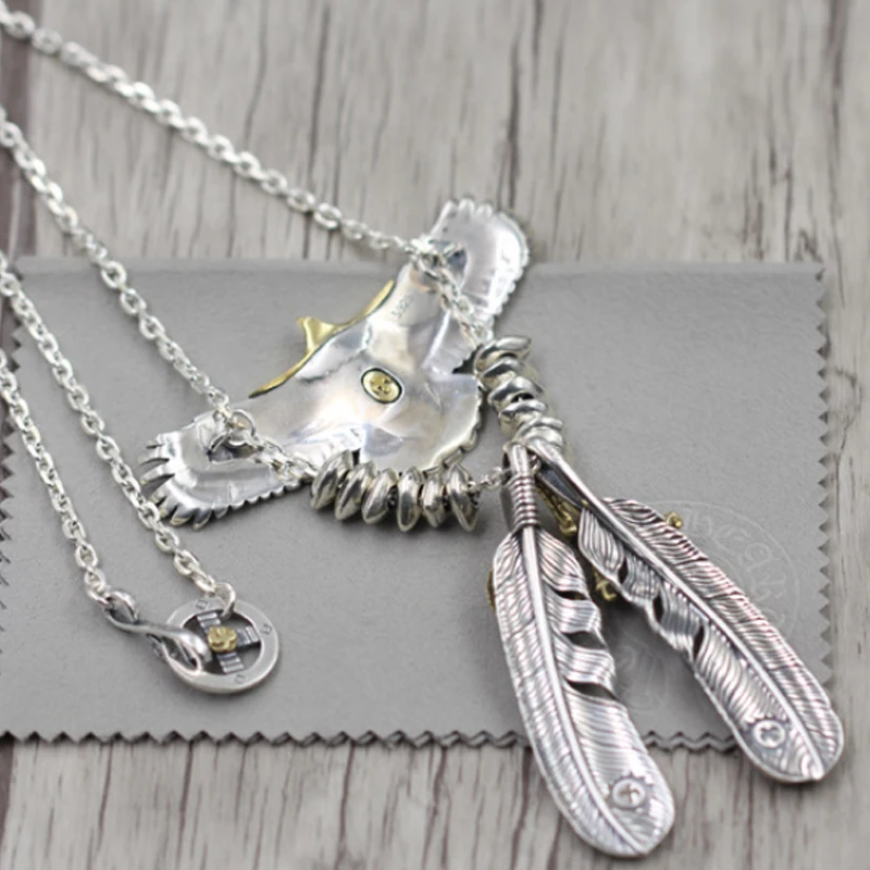 النمط الهندي الفضة النسر ريشة قلادة قلادة جدا الزاوية سلسلة العصرية تي شيرت سترة سلسلة 925 الفضة النقية الفيروز