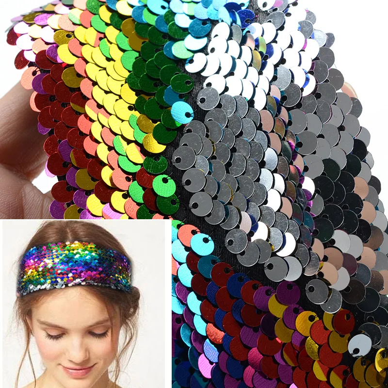 2018 New 10pcs Two-sided Sequins Women Turban Reversible Sequins Headbands Elastic Hairband Fashion Head Wrap Hair Accessories