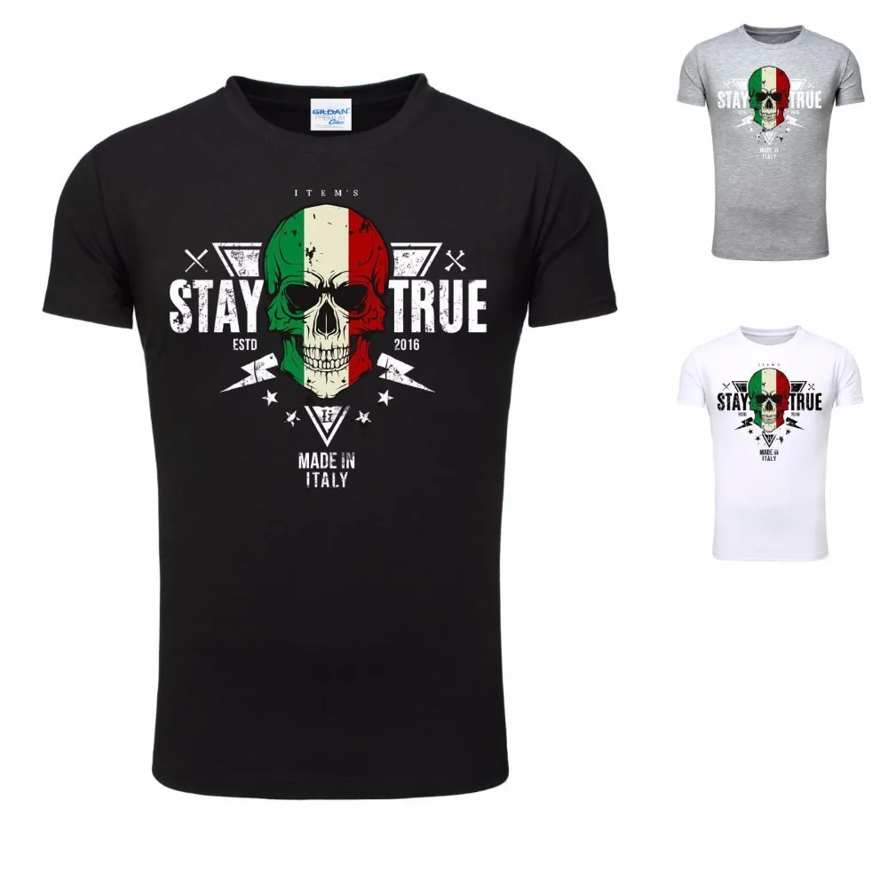 2019 New Arrival Summer Fashion Short Sleeves 100% Cotton Tee Legendary Items Manner Italien Skull Flag Fahne design T Shirt