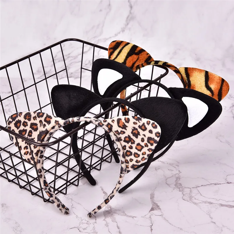 New Short Plush Tiger Leopard Cat Ear Headband Cute Women Girls Kids Party Festival Fantastic Hair Accessories HairBand