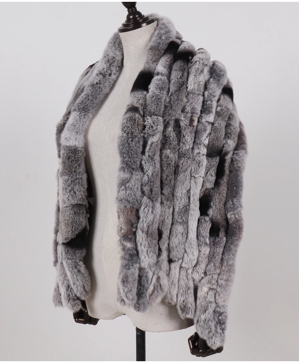 Neuer langer Schal aus echtem Rex-Kaninchenfell für Damen, warm, weich, hochwertig, modischer Rex-Kaninchenfell-Schal mit Quasten. – Detail 9