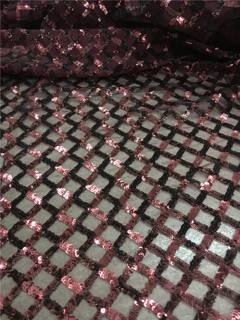 

Very beautiful JRB-62914 French Tulle Net white Lace Material With Sequins in wine color cross design