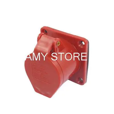 16A 3P+E IEC309-2 Industrial Panel Mount Socket Connector Red w Washer