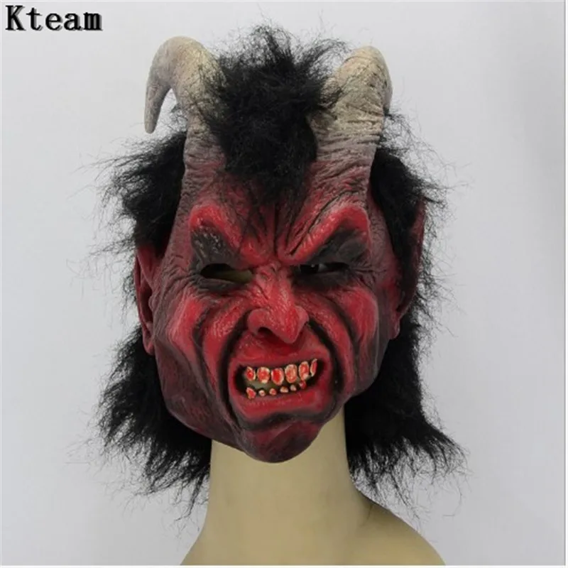2019 New Scary Adult Costume Horn Mask Horror Party Cosplay Halloween Latex Scary Horns Red Devil Mask for Party Cosplay