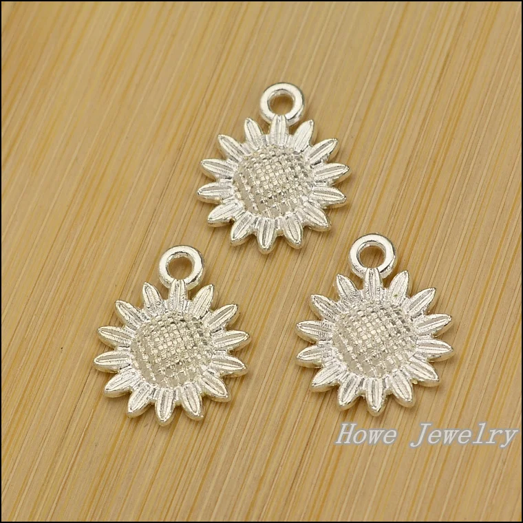 

Free shipping 120pcs Charm flowers Pendant bright silver Zinc Alloy Fits Bracelet Necklace DIY Metal Jewelry Findings JC617