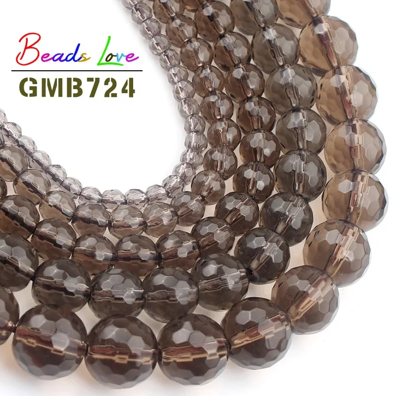 Wholesale Faceted Smoky Quartzs Stone 4 6 8 10 12mm Round Beads For Jewelry Making DIY Charm Glass Bracelet Crystal Perles 15\'\'