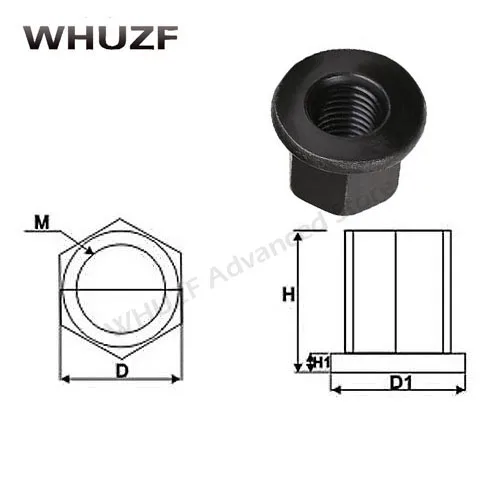 Carbon steel Flange nuts with pad nut platen hexagon nuts black thickened nut M10 M12 M14 M16 M18 M20 M22 M24 M27 M30 nut