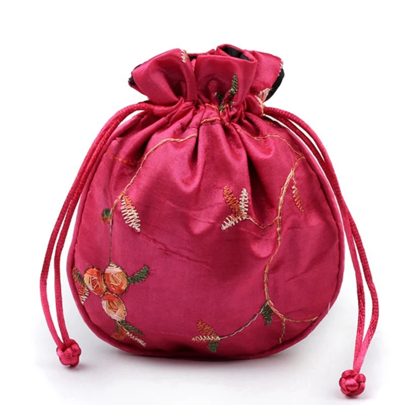 Silk Brocade Satin Drawstring Pouches bag Damask Jewelry Product Packing Pouch Christmas/Wedding Gift Bag embroidered