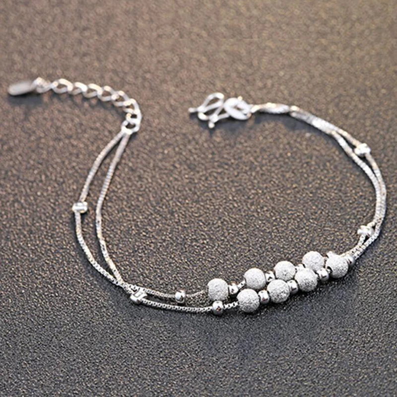 Sinya 925 Sterling Silver Bracelets Pulseiras for Women Girls Lover Gift 17cm+2.5cm Korean Creative Features Matte Beads Design