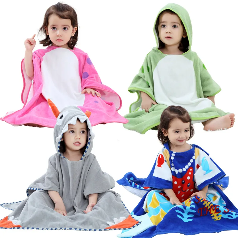 Multi-functional Children Clothes Boy Girl Baby Bath Towel Cap Cloak New Style Printed Beach Jumpsuits Pure Cotton Cartoon Suits