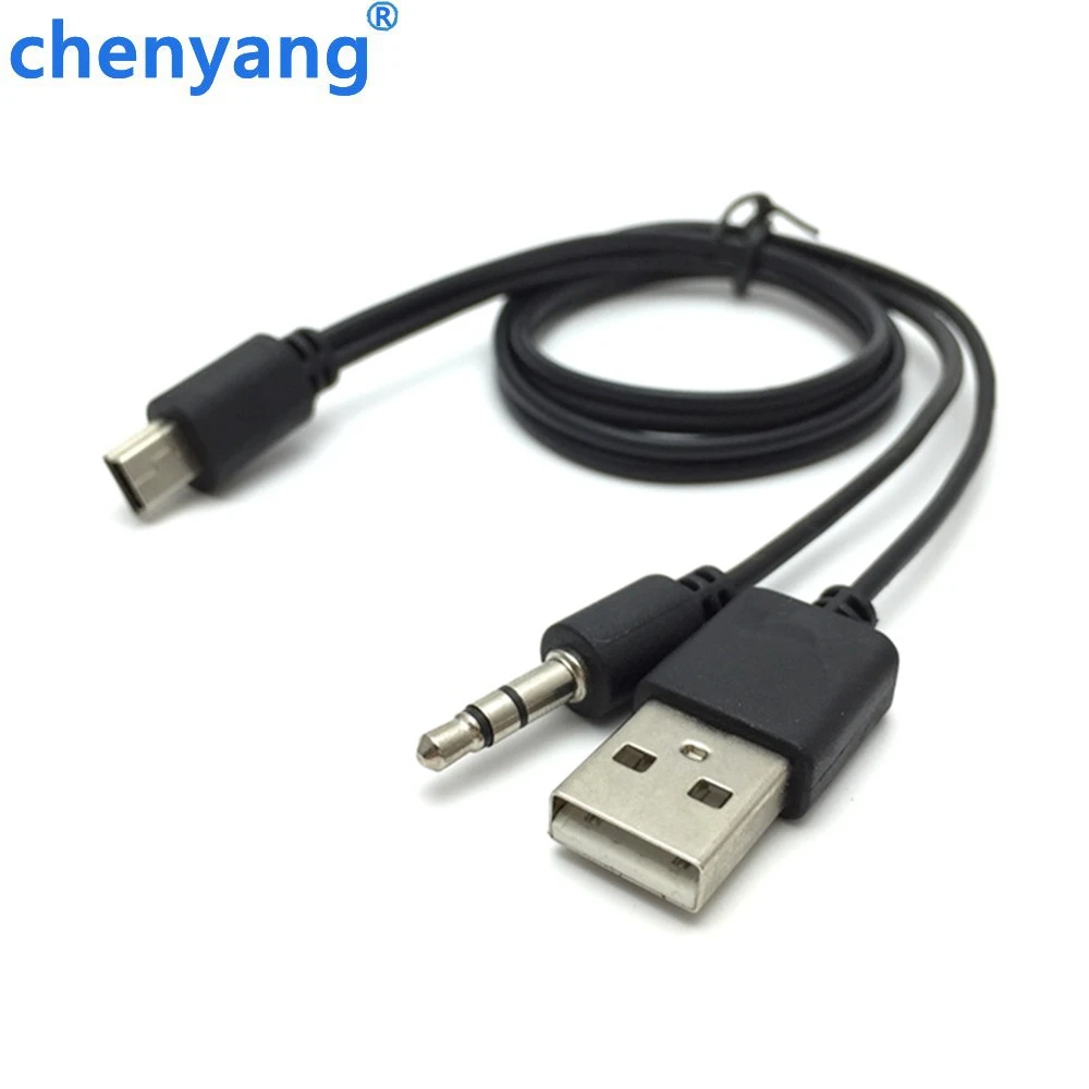 2개입 고품질 2 in 1 USB 남성 미니 USB 5핀+3.5MM AUX 케이블 블랙 AUX 및 충전기 2 in 1 스피커용 케이블