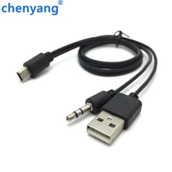 2개입 고품질 2 in 1 USB 남성 미니 USB 5핀+3.5MM AUX 케이블 블랙 AUX 및 충전기 2 in 1 스피커용 케이블