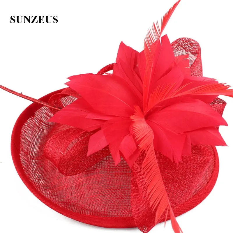 Big Feathers Flower Wedding Hats for Bridal Linen Women's Fascinators Party Hats with Hair Pins  SH61