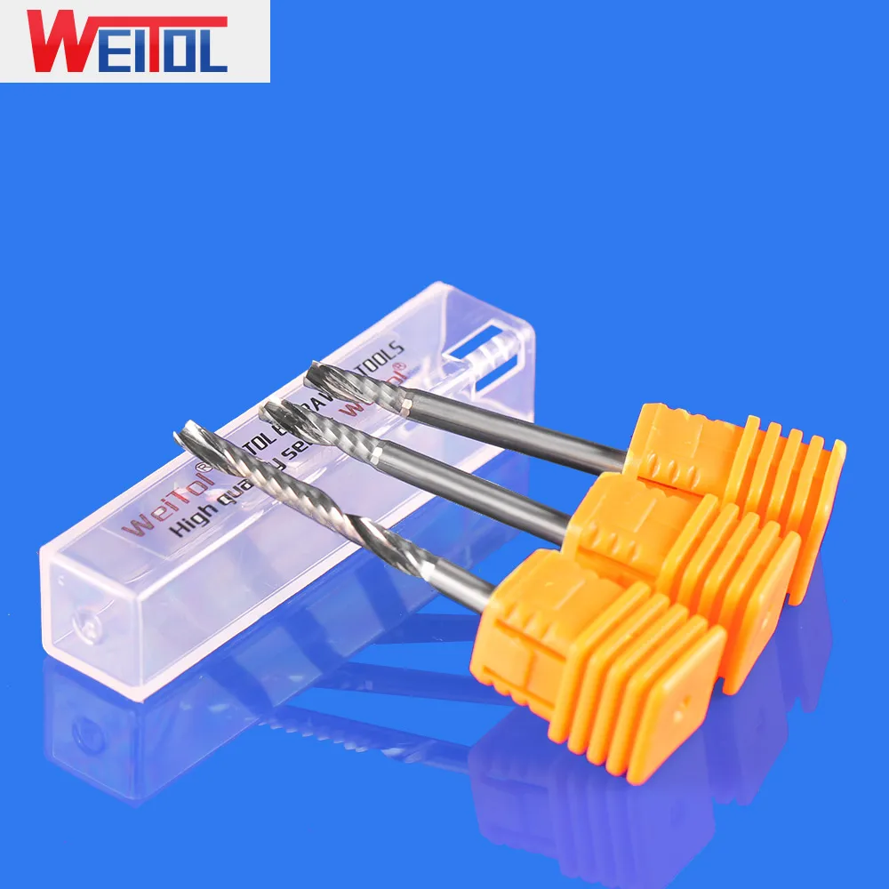 Weitol 5A 3.175 Mm 1/8 Inch Shank 1 Seruling Akhir Pabrik untuk Cut Acrylic Carbide Milling Cutter Spiral PVC Cutter