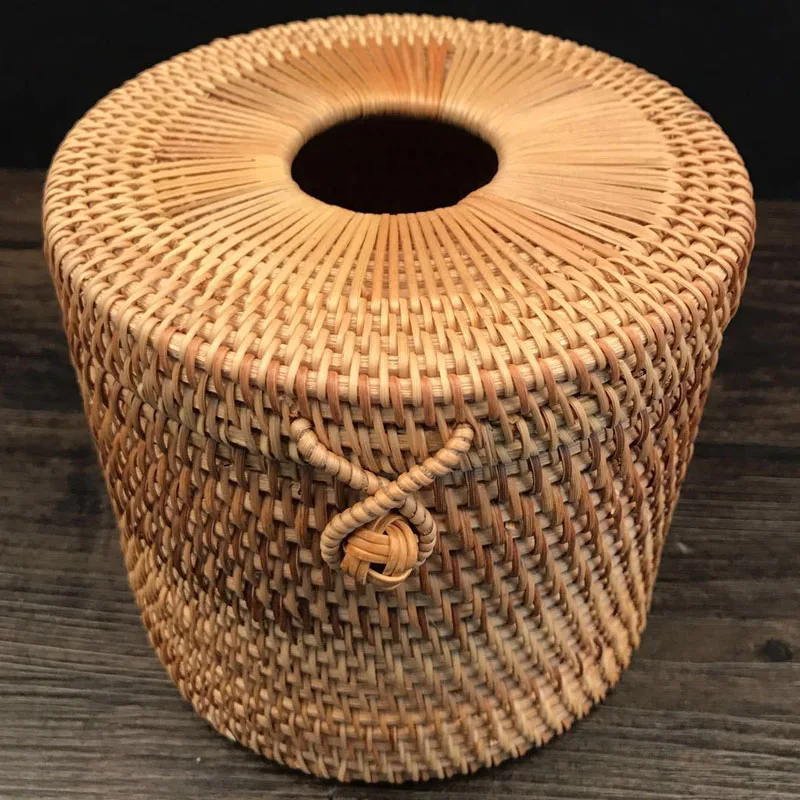 unique decorative funny Round Roll Paper Rattan tissue napkin box holder case toilet paper dispenser home car Tissue Canister