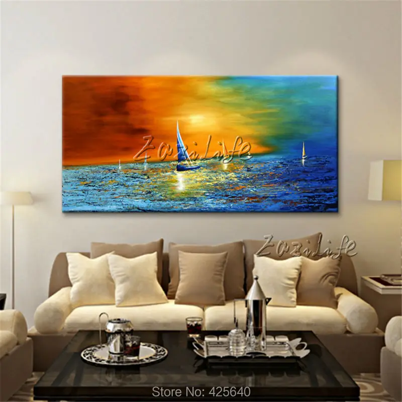 

Canvas oil painting Yacht ship sailing boat Hand painted modern abstract Wall art Pictures for living room home decor walldecor3