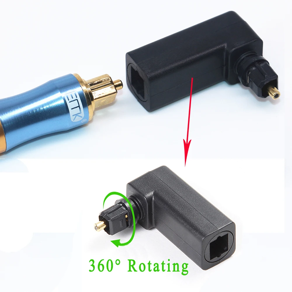 EMK Spdif-conector óptico Toslink, adaptador de Cable de Audio óptico de 90 grados, macho a hembra, Audio estéreo de ángulo recto, rotación de 360