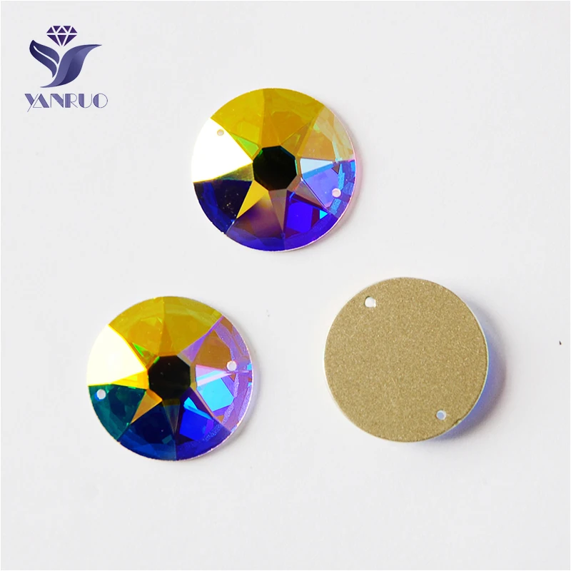 YANRUO 2088TH AB 25mm Round Glass Strass Stones And Crystals Sewing Craft Gems Flat Back Sew On Rhinestones For Clothing