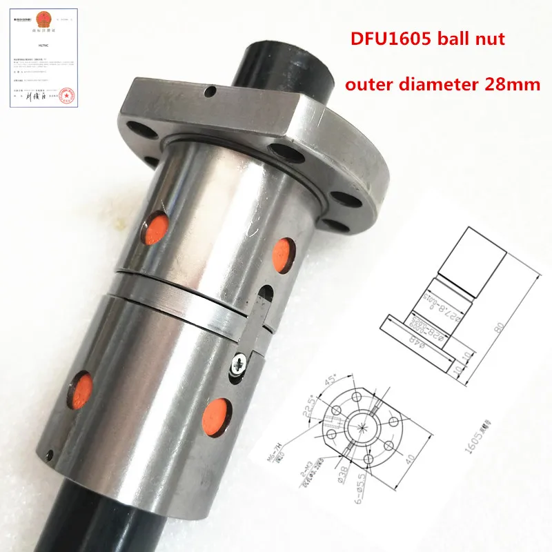 HLTNC DFU1605 RMU1605 Ballscrew 80mm Long Flange Double Nut 16mm Ball screw nut for CNC DIY Engraving Milling Machine Router