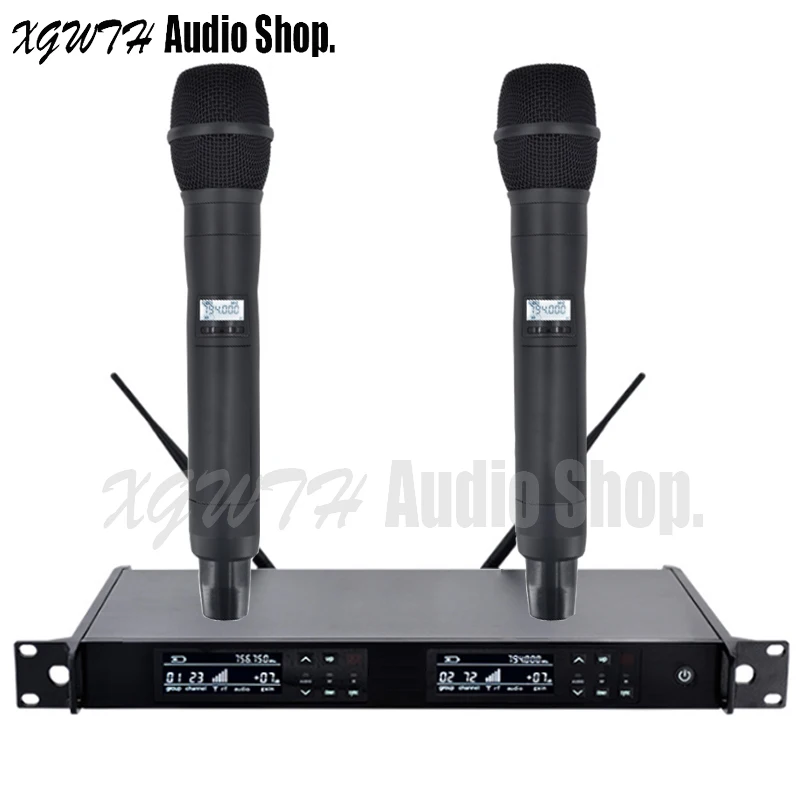 

Professional UHF Wireless Microphone System 2 Channel Receiver Dual Karaoke Dynamic Handheld Mic Vocal Video Audio Mics